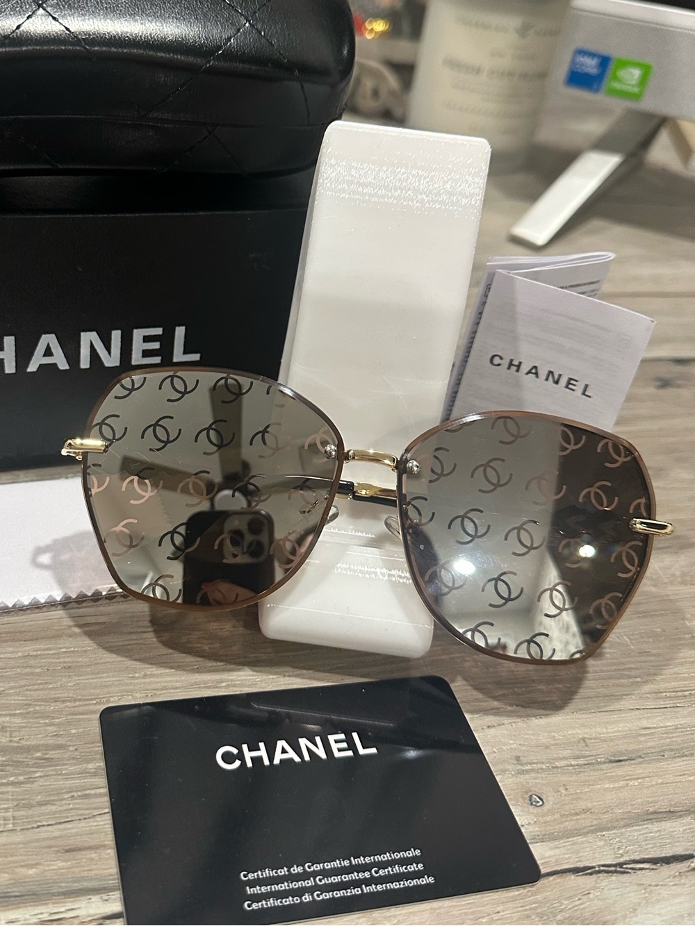Mirror logo sunglasses! New with case box & cloth! Source unknown
